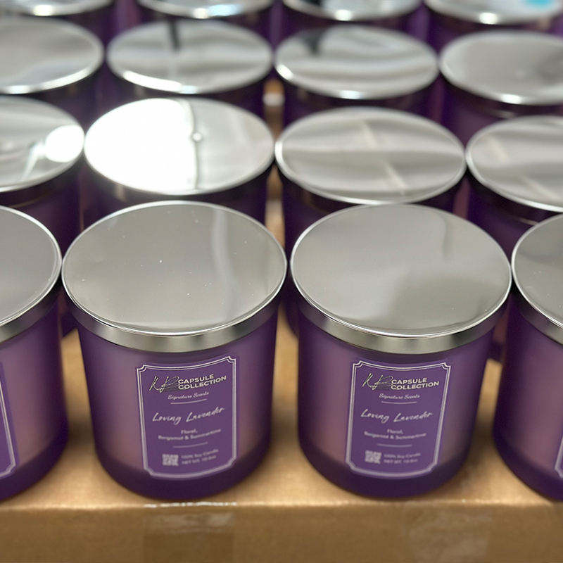 AIKUN Luxury Purple Glass Scented Soy Wax Candle Best Odor Eliminating Custom Fragrance with Metal Lid Home Gift