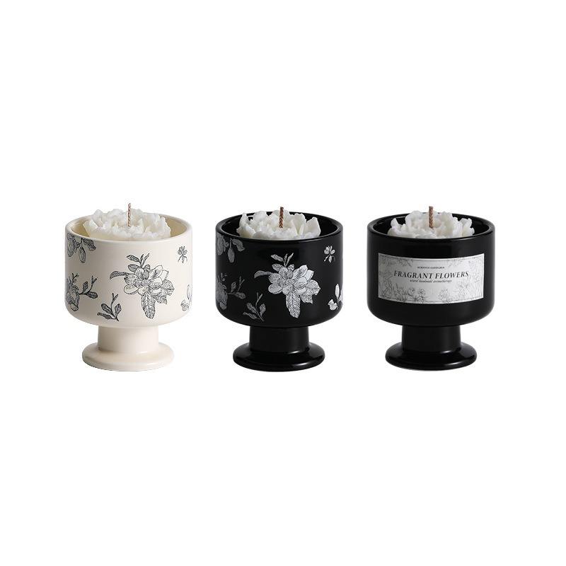 Private Label French High Footed Ceramic Cup Candles Soy Wax Scented Candles for Holiday Gifts