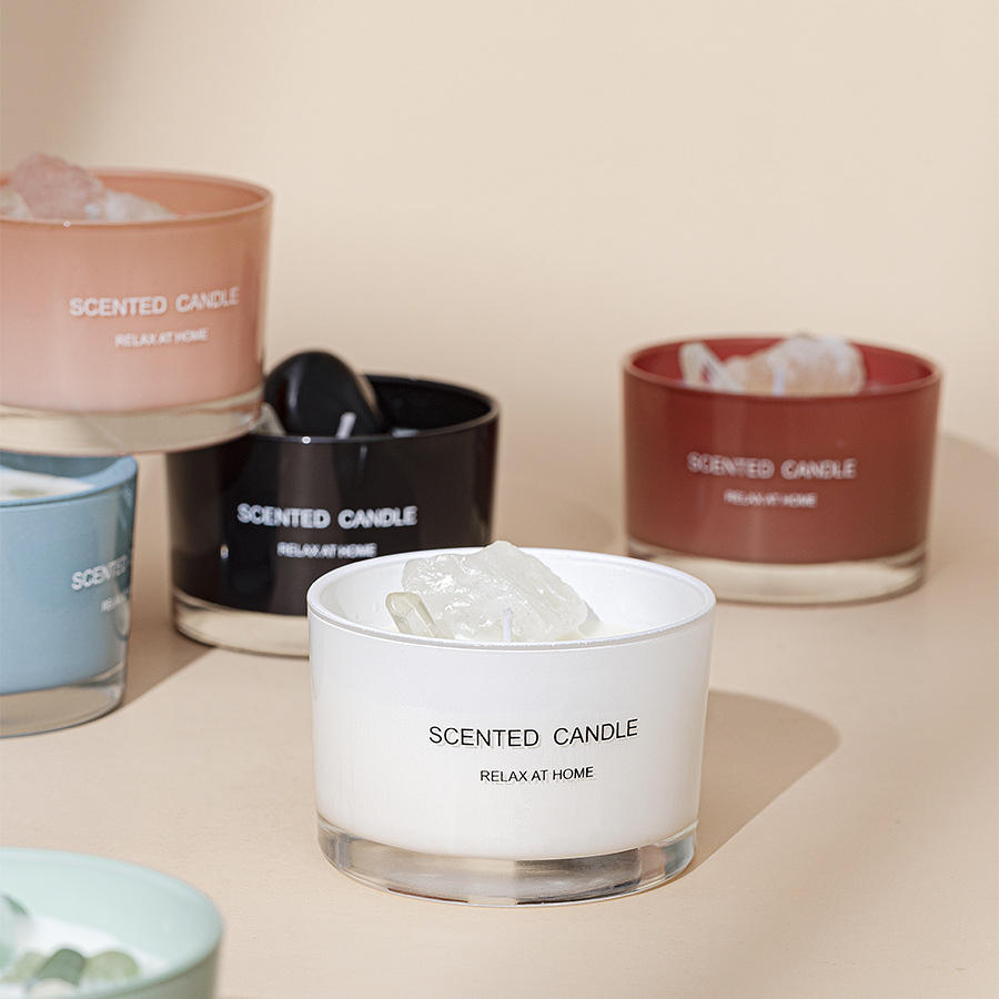 Custom Logo Healing Crystal Stone Aromatherapy Candle Fragrance Kerze Home Decoration Bougie Soy Wax Scented Candle/Candels