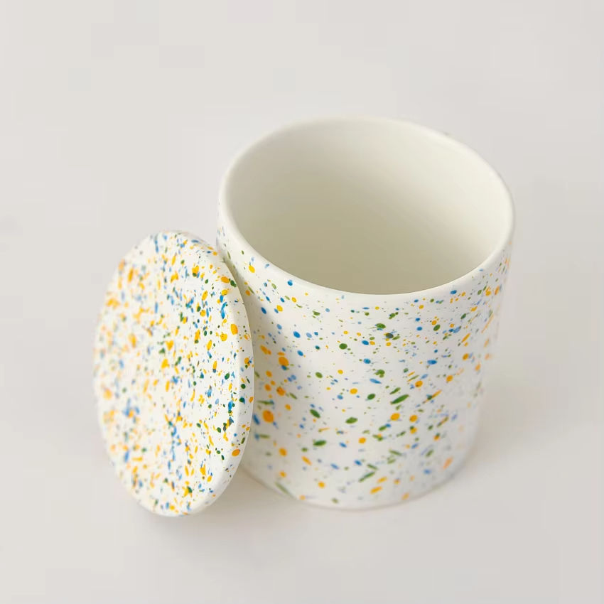 Aikun Designer 200ml Colorful Splash Clay Ceramic Candle Cup For Home Massage Candlestick Pressing Mouth Cup