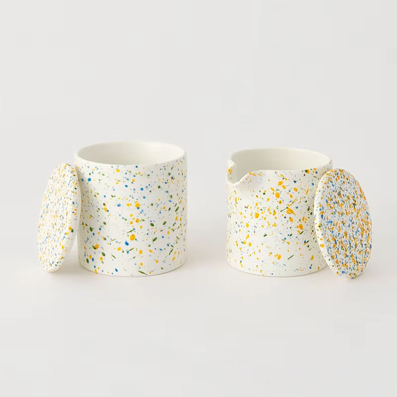 Aikun Designer 200ml Colorful Splash Clay Ceramic Candle Cup For Home Massage Candlestick Pressing Mouth Cup