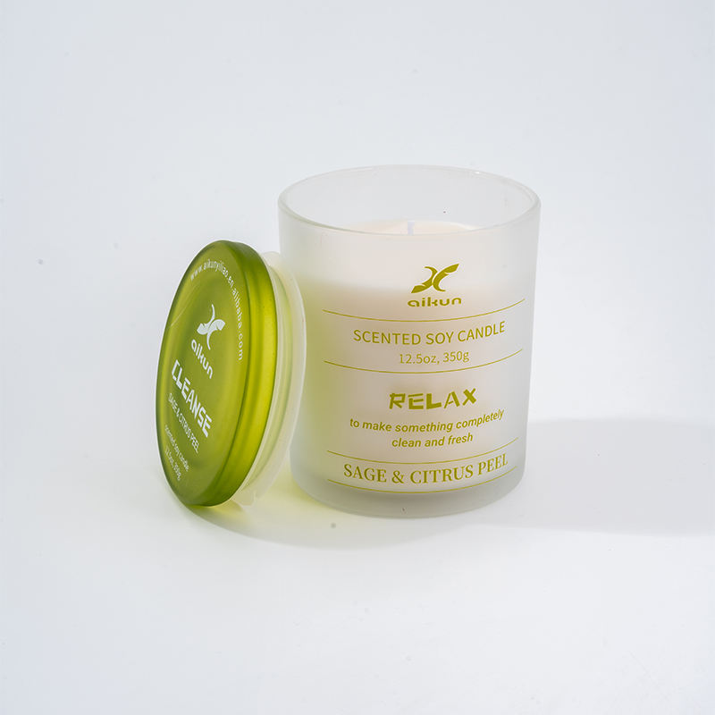 AIKUN 12.5oz 9*10cm 320g Premium Quality Eco-Friendly Printing Loge Glass Candle With Glass Lid Gift Set