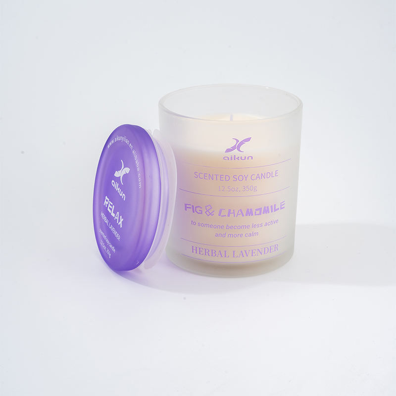 AIKUN 12.5oz 9*10cm 320g Premium Quality Eco-Friendly Printing Loge Glass Candle With Glass Lid Gift Set