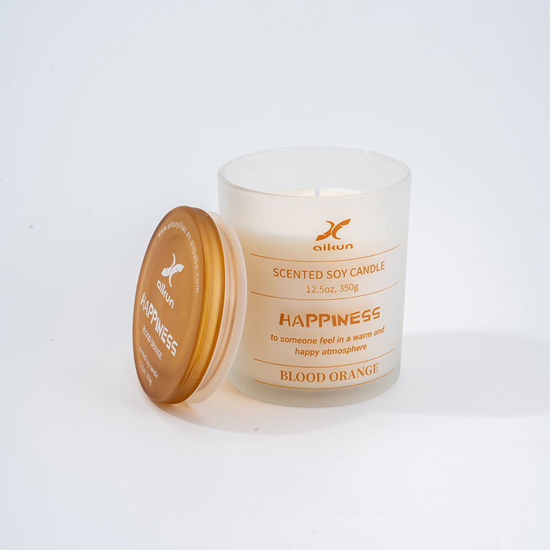 AIKUN 12.5oz 9*10cm 320g Premium Quality Eco-Friendly Printing Loge Glass Candle With Glass Lid Gift Set