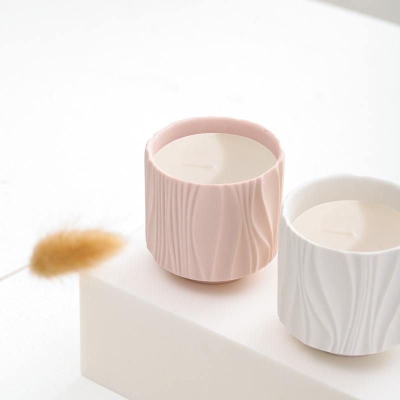 Ins Handmade European Style Relief Ceramic Scente Candle Empty Jars Container for Luxury Candles