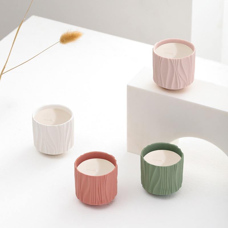 Ins Handmade European Style Relief Ceramic Scente Candle Empty Jars Container for Luxury Candles
