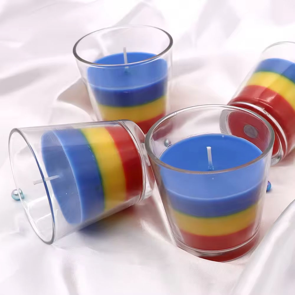 New Arrived Rainbow Style Sand Candle Cup Colored Soybean Glass Aroma Scented Candle Sand for Event