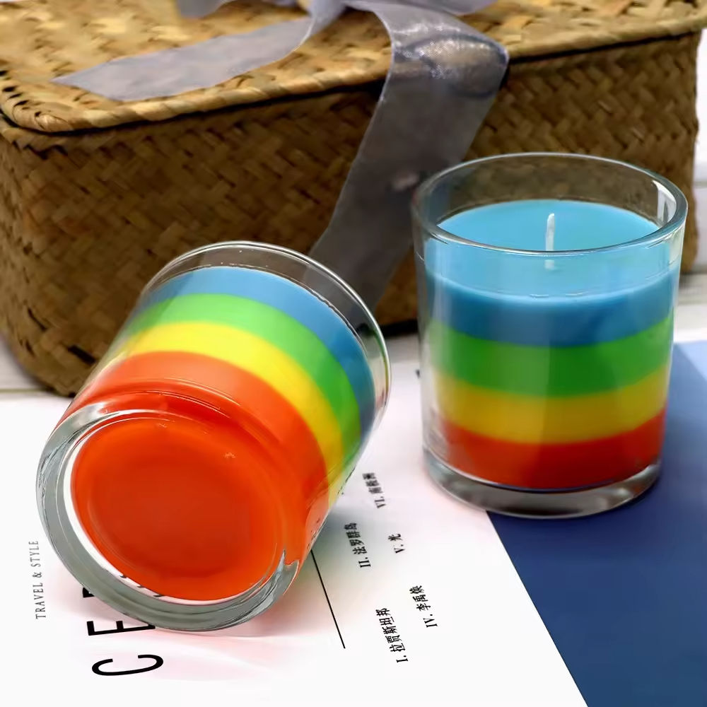New Arrived Rainbow Style Sand Candle Cup Colored Soybean Glass Aroma Scented Candle Sand for Event