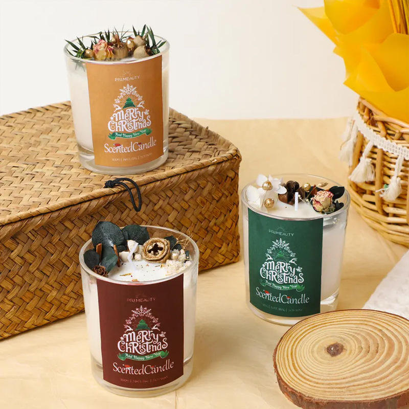Wholesale Premium Soy Wax Aromatherapy Candle Lasting Essential Oil Flower Christmas Scented Candle Private Label Gift Set