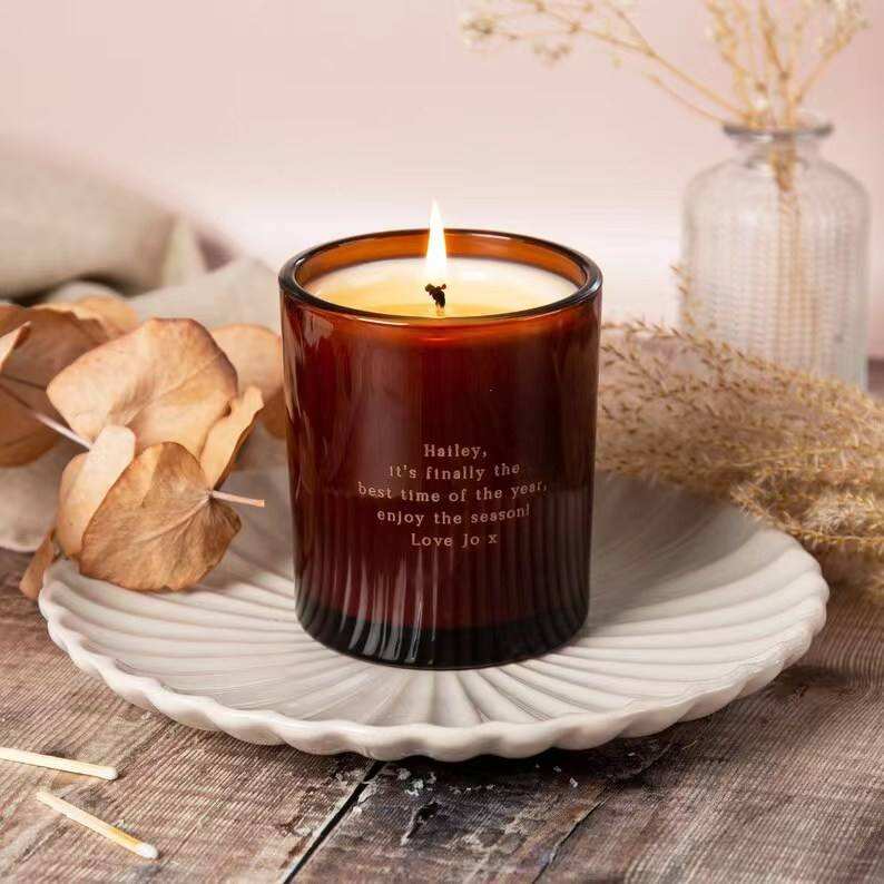 AIKUN Custom Silk Screen Printed Luxury Amber Glass Aromatherapy Soy Wax Candle Fragrance Scented for Warm Autumn