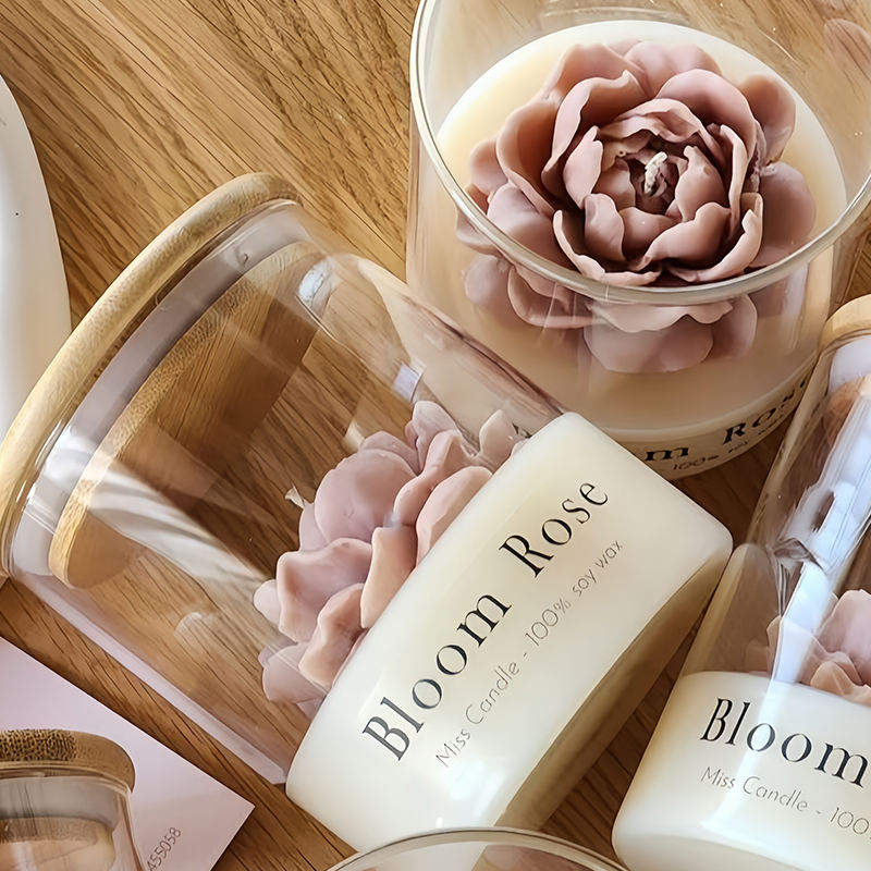 Wholesale Home Decor Soy Wax Glass Fragrance Candles Rose Decoration Luxury Private Label Glass Jar