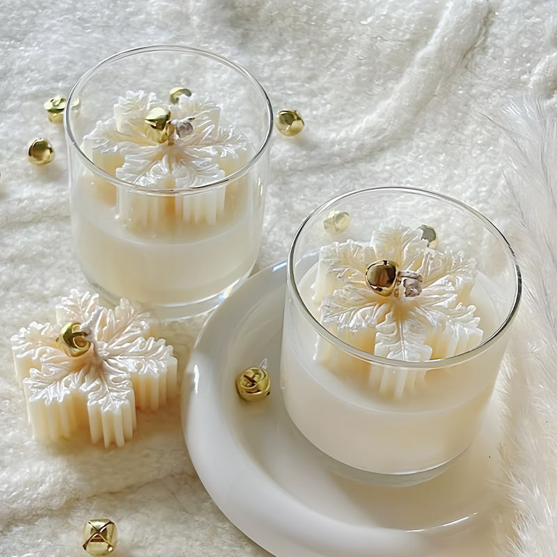 High Quality Fragrant Snowflakes Shape Candle Natural Soy Wax Glass Candle Long Lasting for Wedding Party Decor