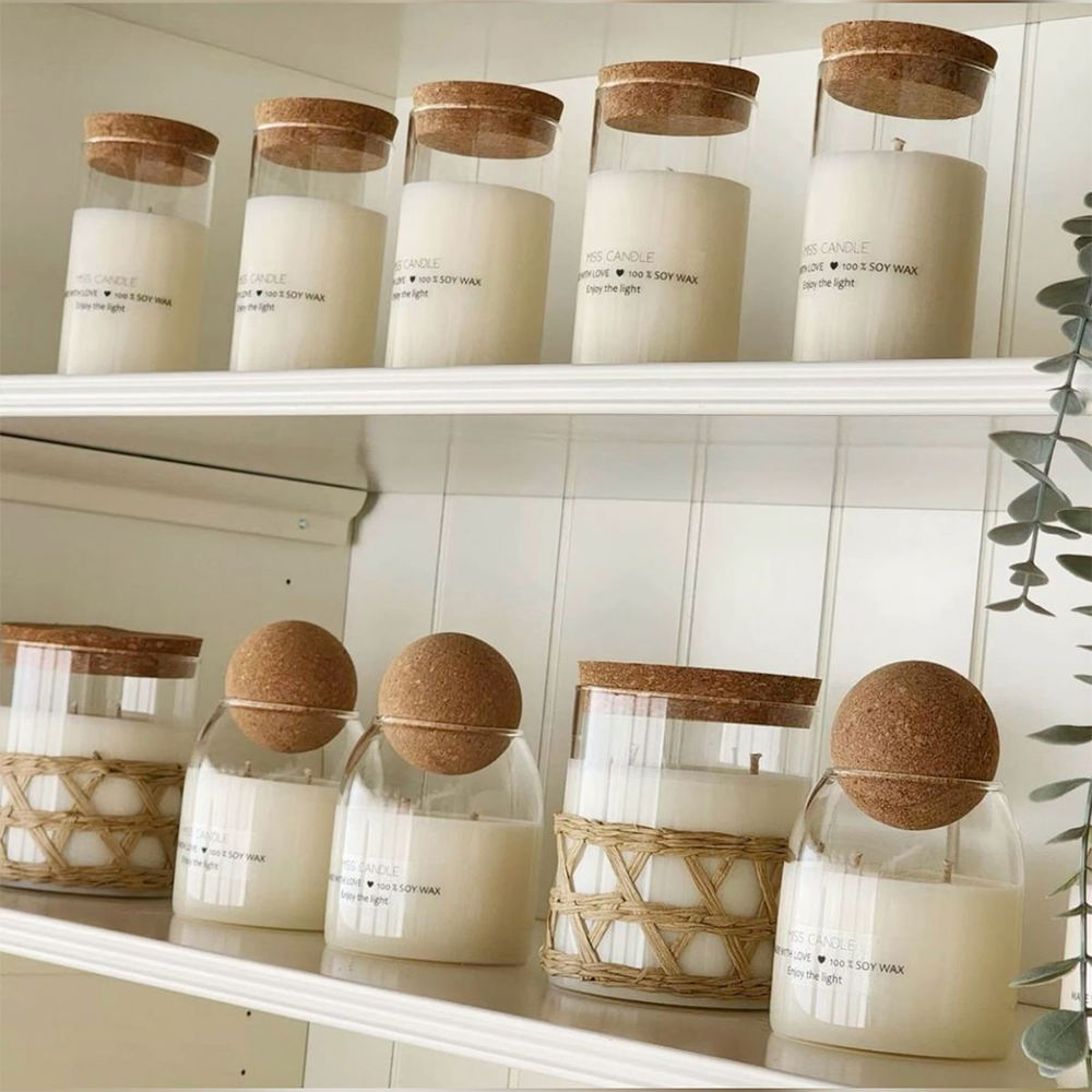 AIKUN Latest Aroma Candles Factory Direct Sale Customizable Fragrant Glass Jar Candles With Cork Ball Wooden Lids Purify Air