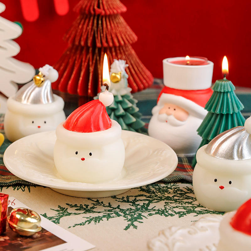 Handmade Scented Soy Wax White Santa Hat Claus Candles Creative Christmas Candle for Bedroom Decoration
