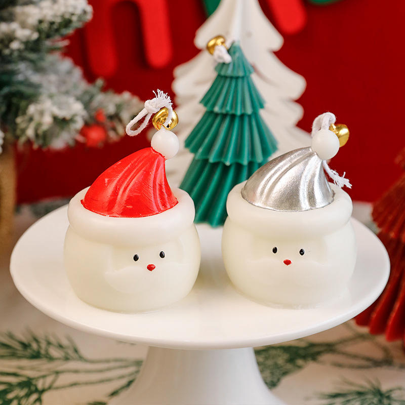 Handmade Scented Soy Wax White Santa Hat Claus Candles Creative Christmas Candle for Bedroom Decoration