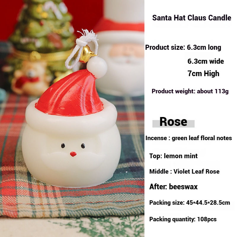 Handmade Scented Soy Wax White Santa Hat Claus Candles Creative Christmas Candle for Bedroom Decoration