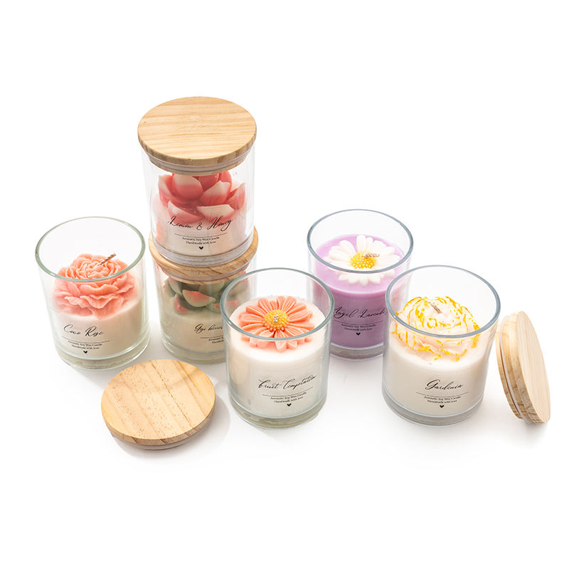 8 * 9cm Pink Succulent Glass Aromatherapy Scented Candle in Stock From the United States, with Wooden Cover and Packaging Box