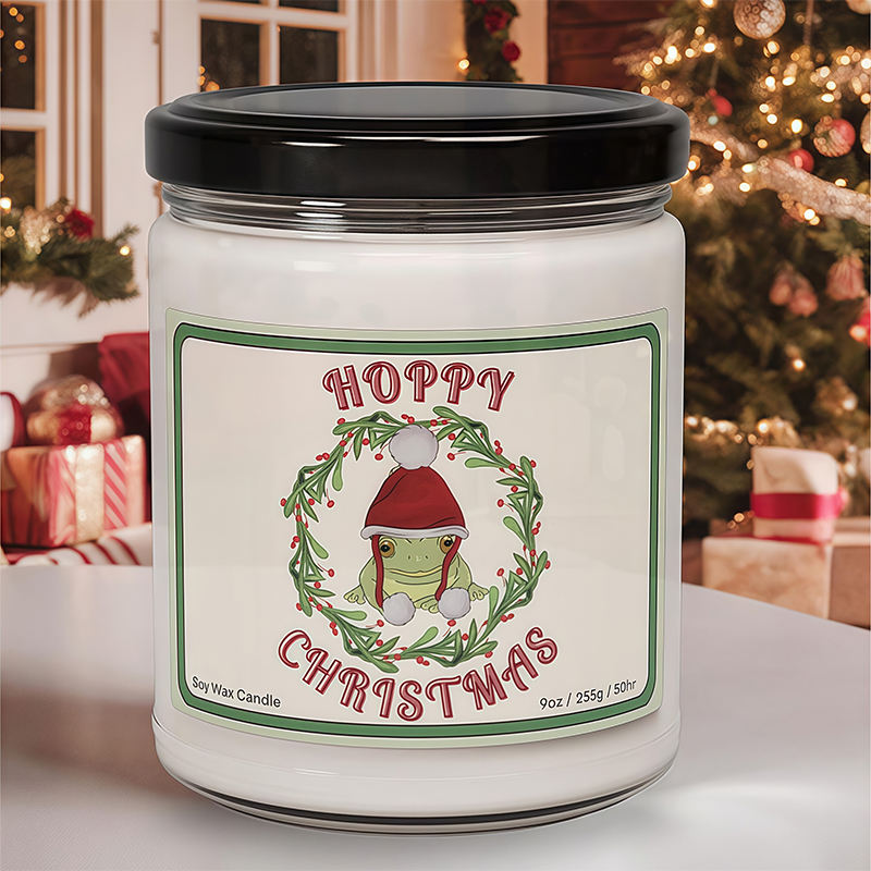 Customizable Christmas Candle Soy Wax Aromatherapy Candle with Lid and Label for Winter Gift Home Decor Festive Candle