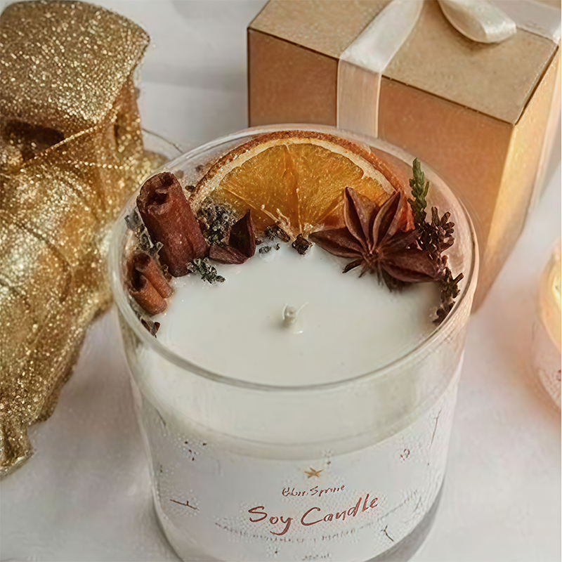 Luxury Glass Candle Premium Soy Wax Aromatherapy Christmas Candle with hay and Dried Lemon for Home Decor