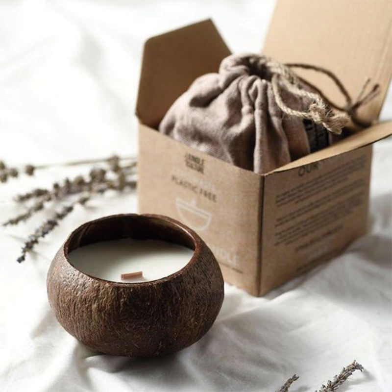 Wholesale Custom Luxury Wood Wick Coconut Bowl Candles Handmade Natural Coconut Shell Scented Candles