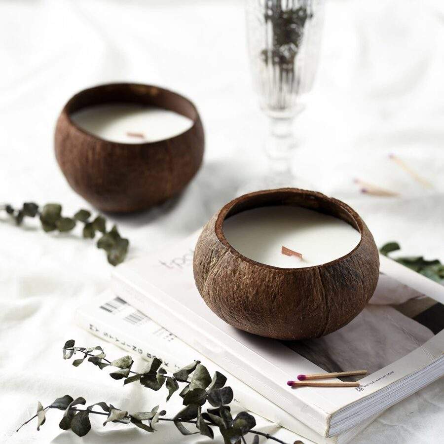 Creative Custom Logo Coconut Husk Shell Aromatherapy Scented Candle Cup Soy Wax Home Decoration Scented Candle