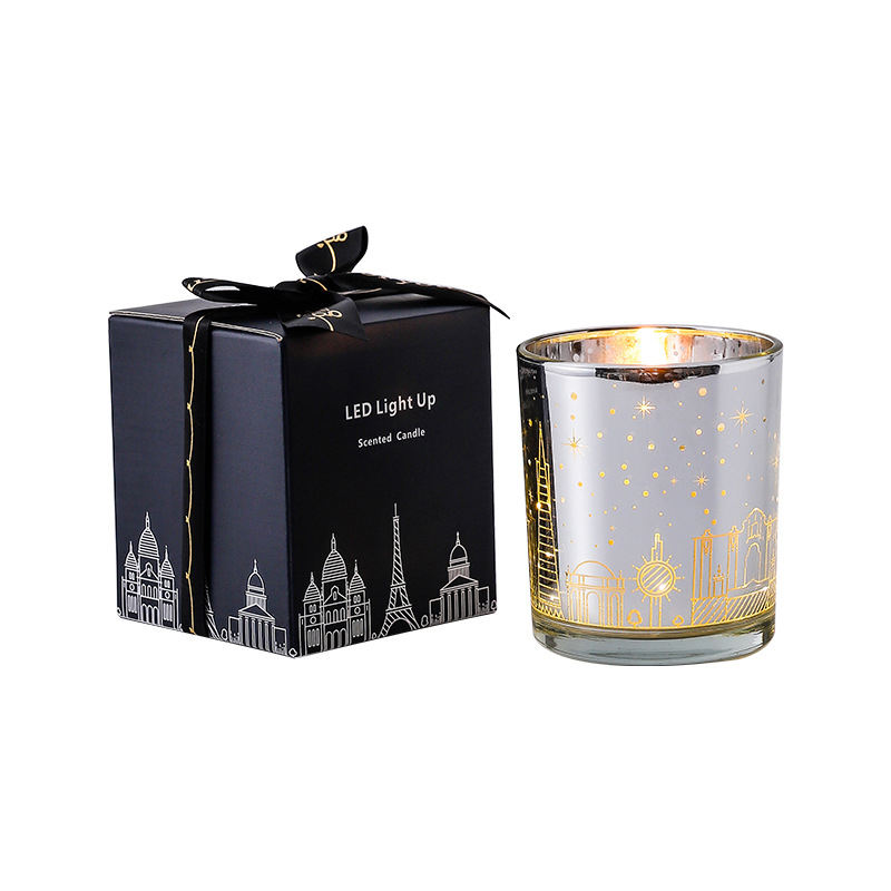 Luxury Christmas Aromatherapy Gold Jar Glass LED Light Candle Transparent Scented Candle Glass Jar Support Customization Logo