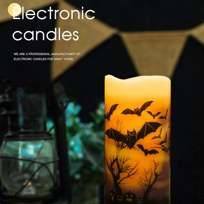 OEM ODM Halloween Party Decoration Decal Battery Operated Flickering Wick Pillar Wax Flameless Candles Led Light With Remote