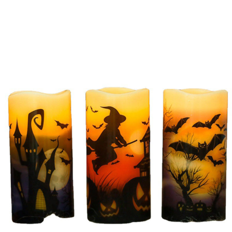 OEM ODM Halloween Party Decoration Decal Battery Operated Flickering Wick Pillar Wax Flameless Candles Led Light With Remote