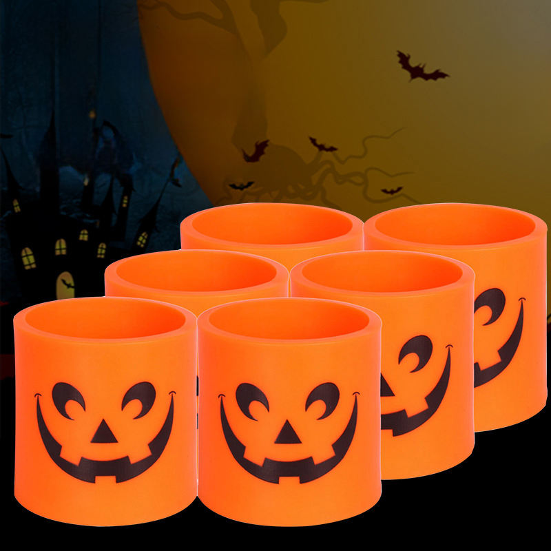 Flameless New Creative Party Decoration Supplies Orange Halloween Printed Halloween Led Light for Halloween Home Decoration