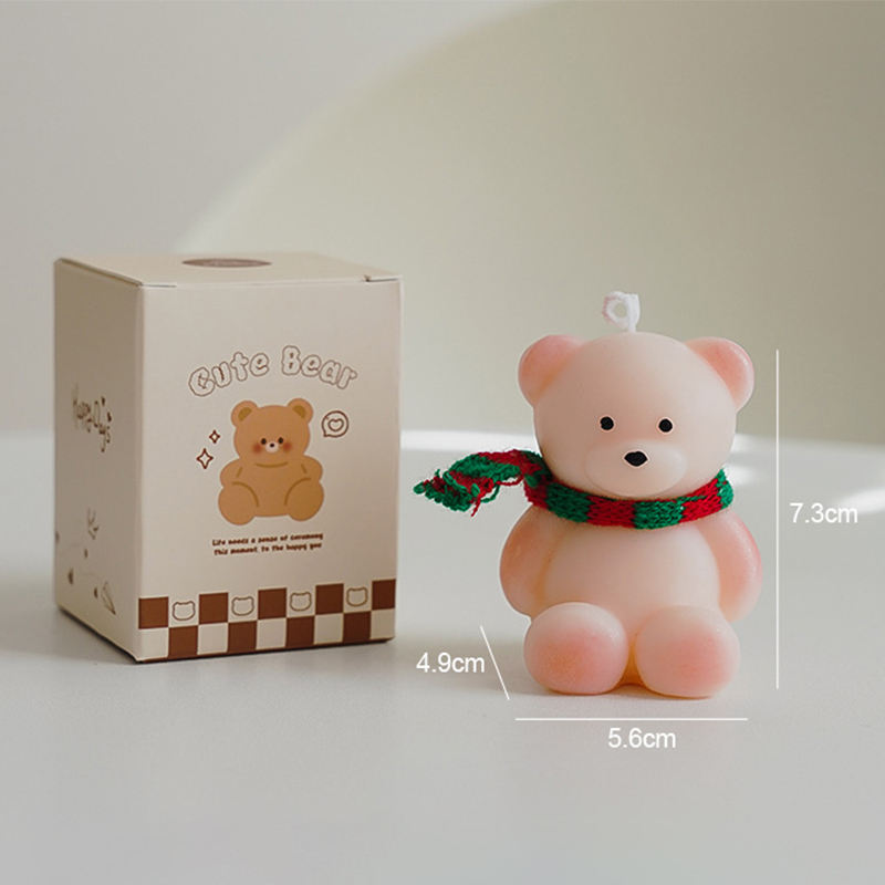 AIKUN Aromatherapy Scented Cute Sitting White Small Bear Shaped Candle With Scarf Christmas Birthday Gift