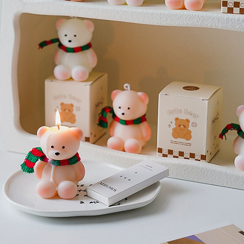 AIKUN Aromatherapy Scented Cute Sitting White Small Bear Shaped Candle With Scarf Christmas Birthday Gift