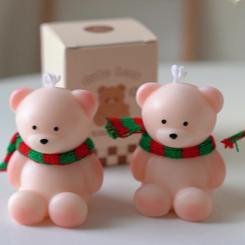 AIKUN Aromatherapy Scented Cute Sitting White Small Bear Shaped Candle With Scarf Christmas Birthday Gift