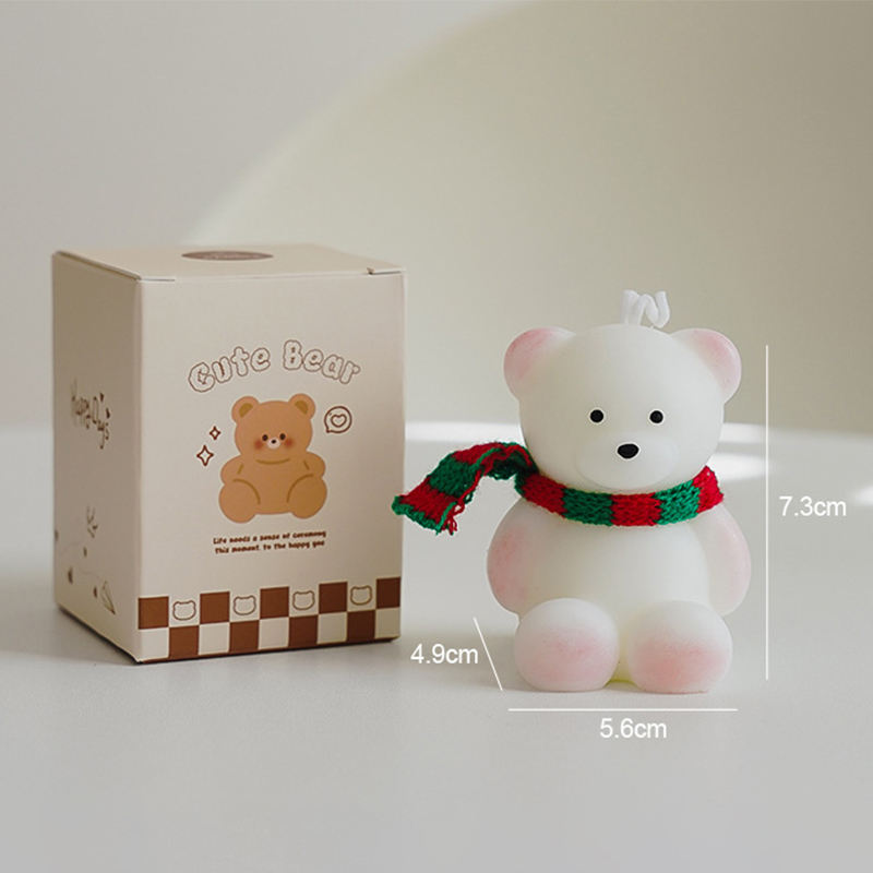 AIKUN Aromatherapy Scented Cute Sitting White Small Bear Shaped Candle With Scarf Christmas Birthday Gift