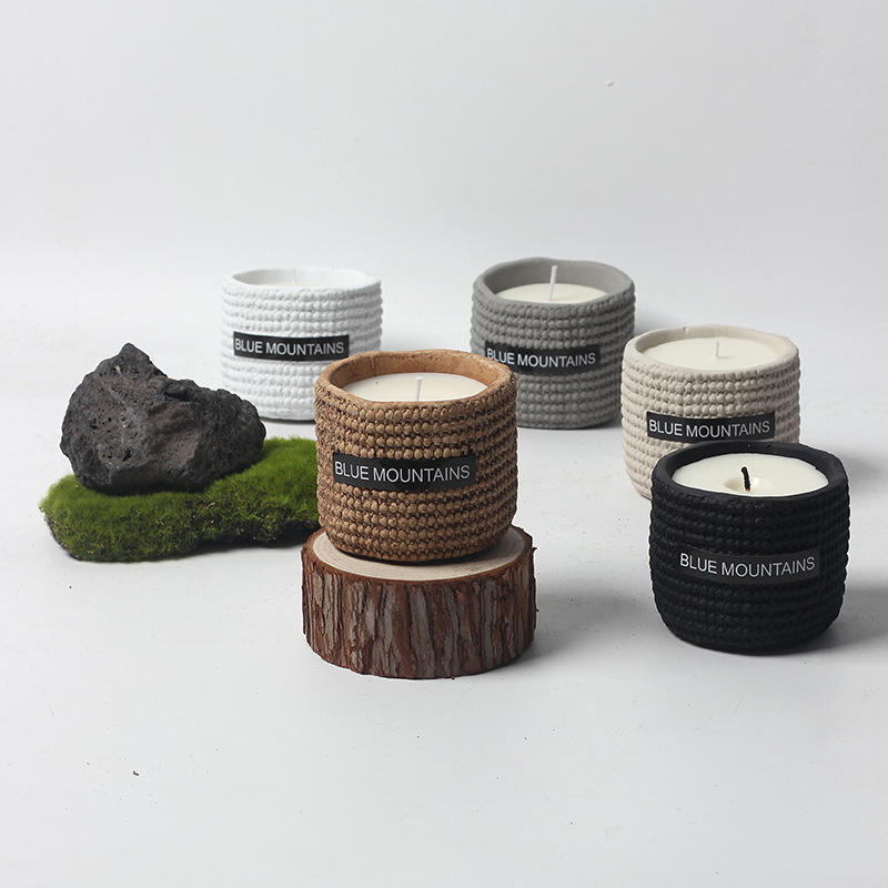 Custom Envases Para Velas Ceramic Concrete Matte Cement Candle Nordic Vessels Unique Scented Soy Wax Aromatherapy Candle