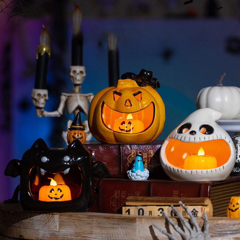 Mini Tealight Holders Bulk for Halloween Party Decor Table Centerpiece Spooky Ghost Pumpkin Ceramic Candle Holder