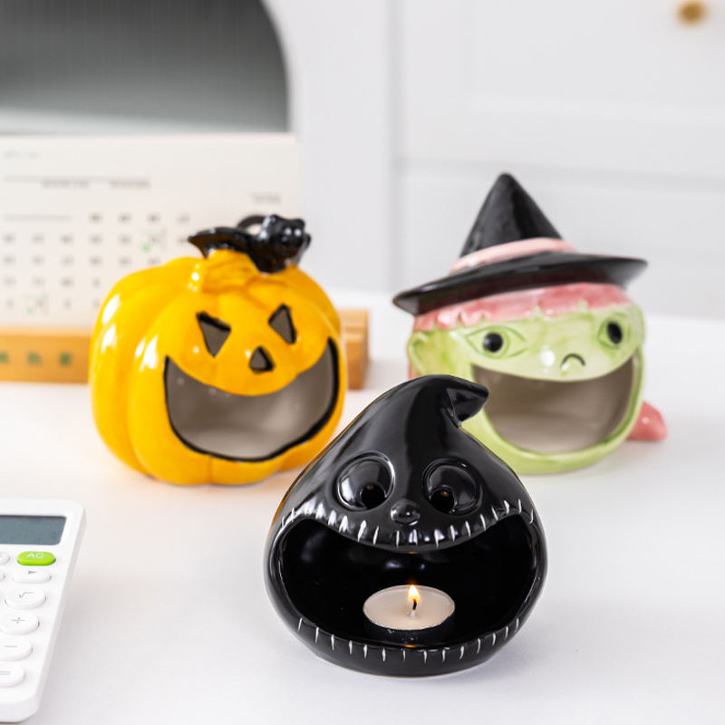 Mini Tealight Holders Bulk for Halloween Party Decor Table Centerpiece Spooky Ghost Pumpkin Ceramic Candle Holder