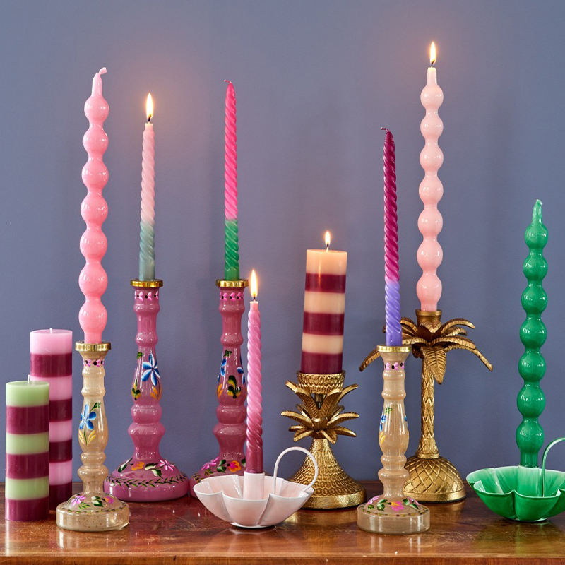 AIKUN Creative Art Column Wave White Cylinder Taper Candle Geometric Smooth Lines Striped Twisted Taper Candles Sticks