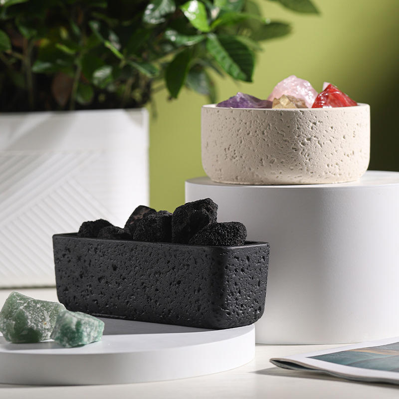 AIKUN Unique Concrete Cement Ceramic Candle Home Decor Matte White or Black Textured Cement Aromatherapy Soy Wax Candle