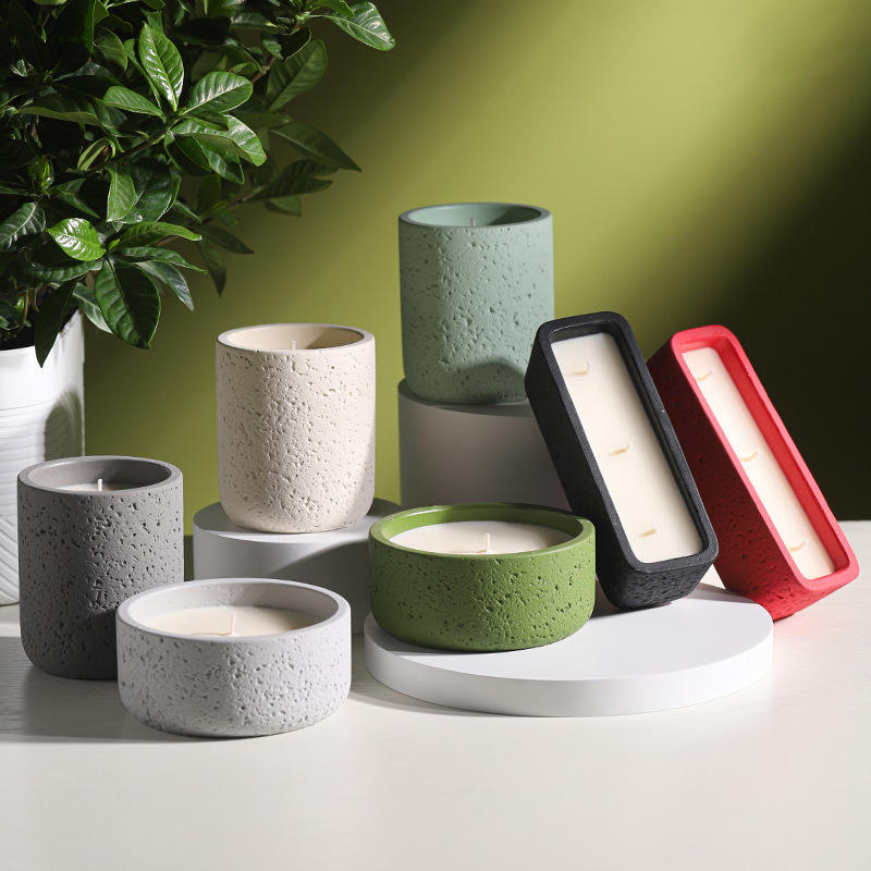 AIKUN Unique Concrete Cement Ceramic Candle Home Decor Matte White or Black Textured Cement Aromatherapy Soy Wax Candle