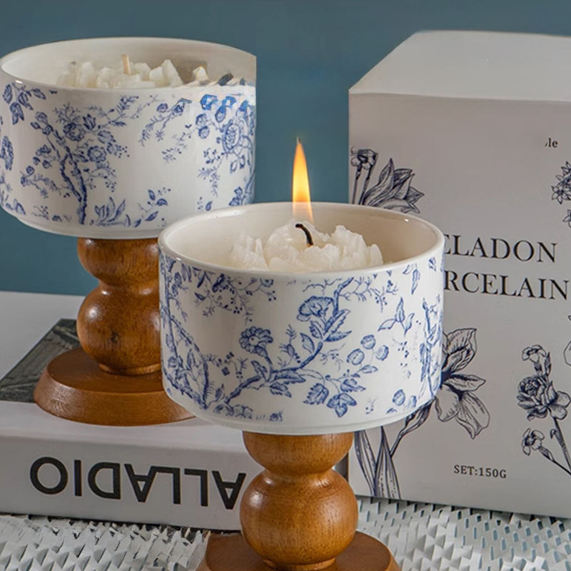 AIKUN Oem Luxury Organic Soy Wax Scented Candles French Camellia Ceramic Cup Scented Candle for Living Room Bedroom Office