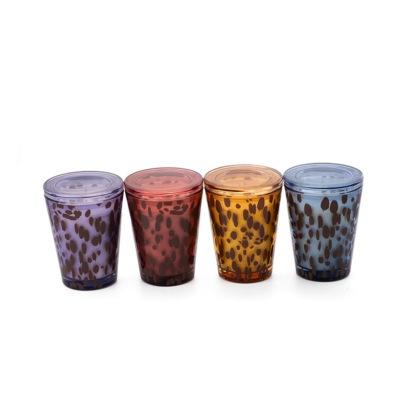 AIKUN Handmade Mouth Blown Round Colorful Glass Candle Jars Luxury Leopard-Printed Glass Candle Holder for Home Decor