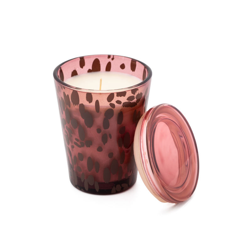 AIKUN Handmade Mouth Blown Round Colorful Glass Candle Jars Luxury Leopard-Printed Glass Candle Holder for Home Decor