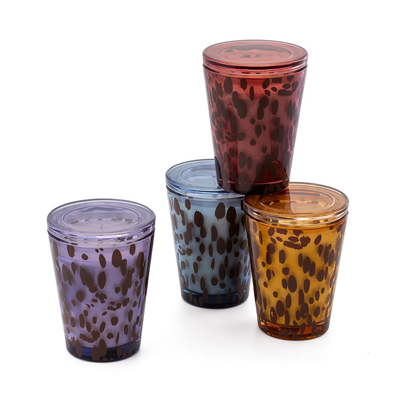 AIKUN Handmade Mouth Blown Round Colorful Glass Candle Jars Luxury Leopard-Printed Glass Candle Holder for Home Decor