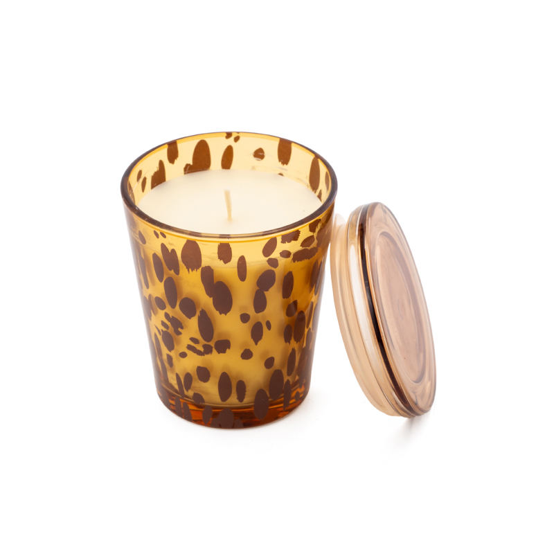 AIKUN Handmade Mouth Blown Round Colorful Glass Candle Jars Luxury Leopard-Printed Glass Candle Holder for Home Decor