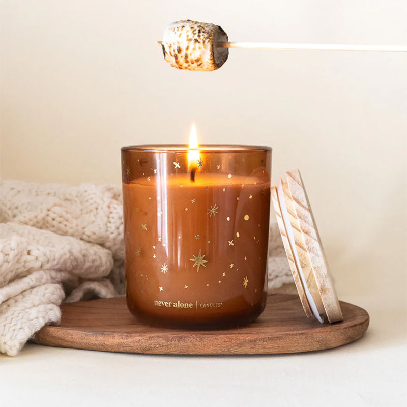 AIKUN Scent Long Autumn Winter Christmas Hot Stamping Amber Burning Soy Wax Glass Jar Scented Candle