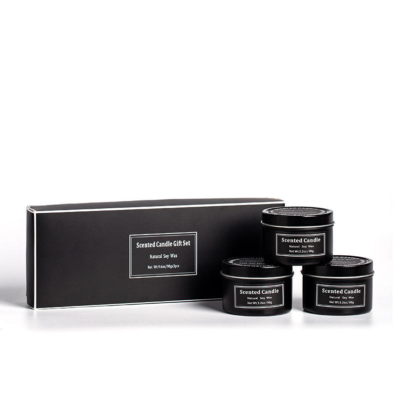 AIKUN Home Fragrance 100% Soy Wax Scented Candles Gift Set Home Decor Black Tin Jar Private Label Candle Set