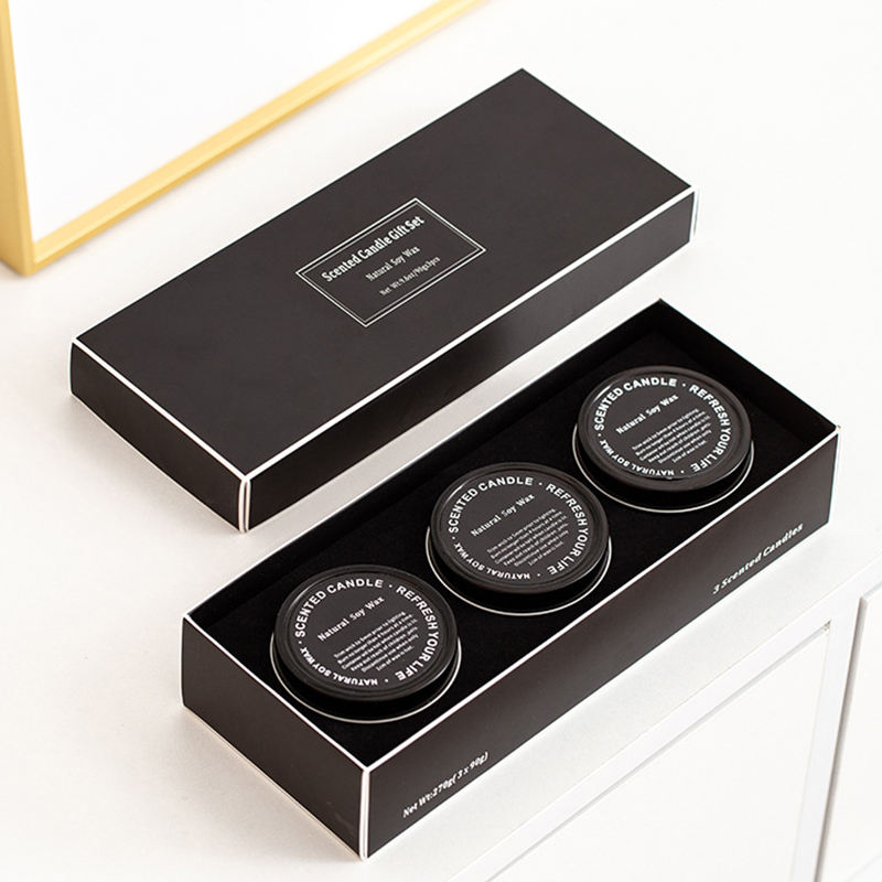AIKUN Home Fragrance 100% Soy Wax Scented Candles Gift Set Home Decor Black Tin Jar Private Label Candle Set