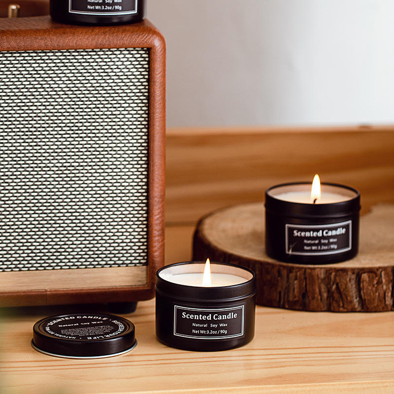 AIKUN Home Fragrance 100% Soy Wax Scented Candles Gift Set Home Decor Black Tin Jar Private Label Candle Set