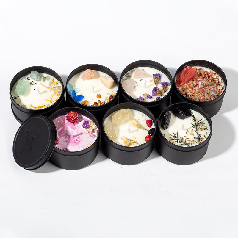 Custom Home Decoration Chakra Crystal Scented Candle Gift Set Flowers Healing Crystal Aromatherapy Candles