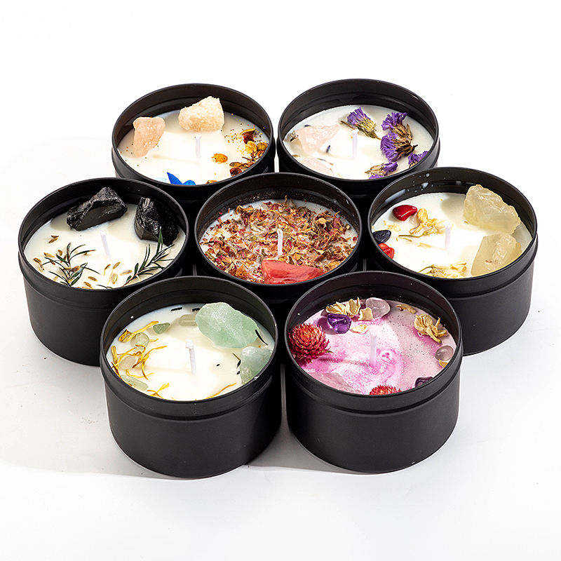 Custom Home Decoration Chakra Crystal Scented Candle Gift Set Flowers Healing Crystal Aromatherapy Candles